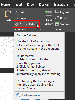 Format Painter in PowerPoint 365 for Windows