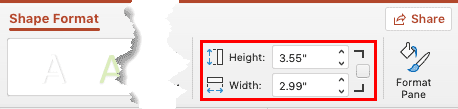 Height and Width options in PowerPoint 365 for Mac