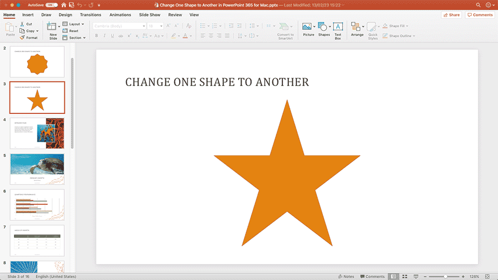 One shape changed to another in PowerPoint 365 for Mac