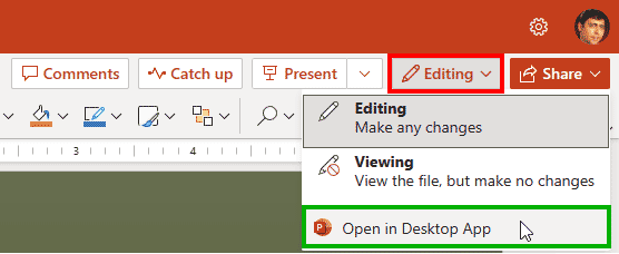 Open the active presentation in the desktop app