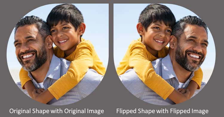 Original and flipped versions of shape with a picture fill in PowerPoint 365 for Mac