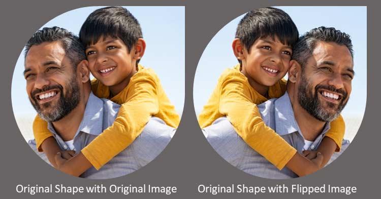 Original and flipped versions of just the picture fill in PowerPoint 365 for Mac