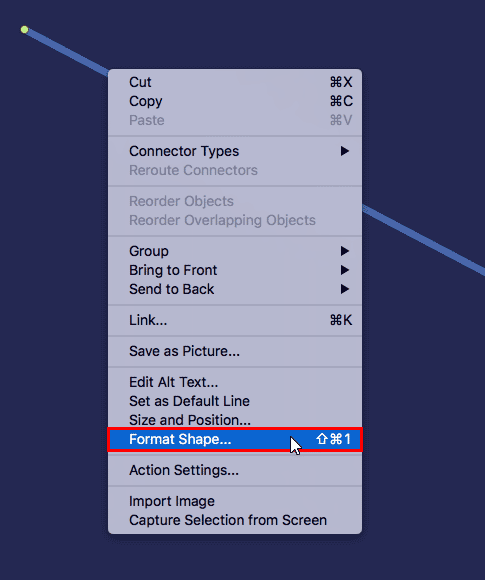 Right-click and choose the Format Shape option in PowerPoint 365 for Mac Right-click and choose the Format Shape option in PowerPoint 365 for Mac
