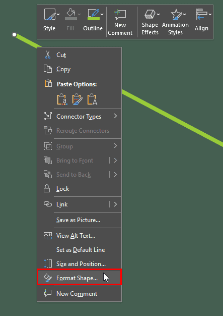 Right-click and choose the Format Shape option