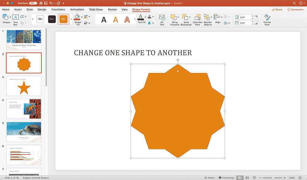 Star shape selected in PowerPoint 365 for Mac