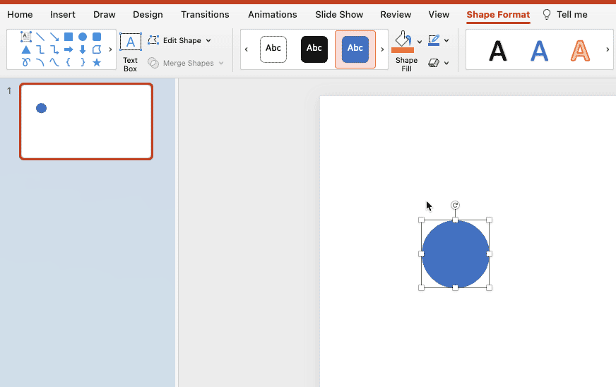 Click and place a shape in PowerPoint 365 for Mac