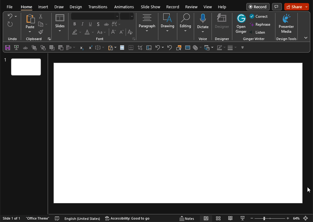 Blank layout slide in PowerPoint 365 for Windows
