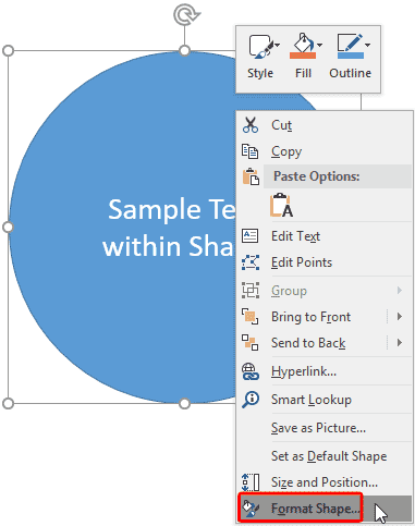 Format Shape option
