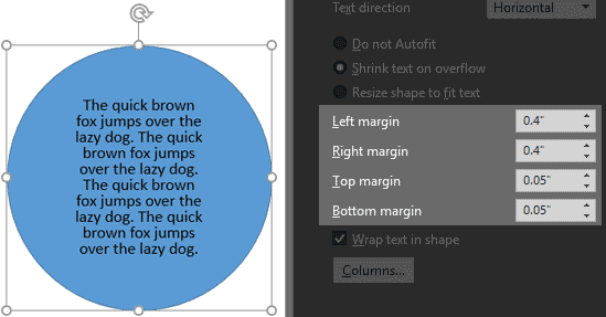 Changes in the internal margin values