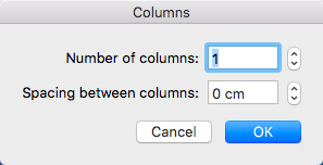 Columns dialog box Columns dialog box