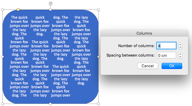 Text divided into columns with 0 spacing