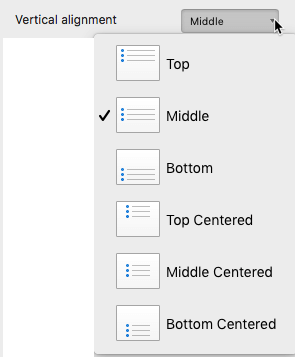 Vertical alignment drop-down list Vertical alignment drop-down list