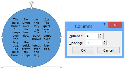 Text divided into columns with spacing