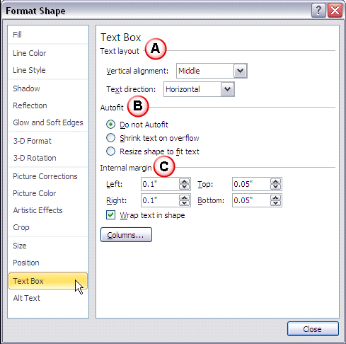 Format Shape dialog box Format Shape dialog box
