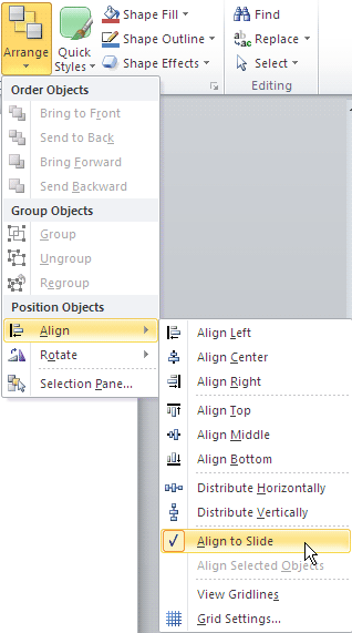 Align to Slide option selected in the Align subgallery