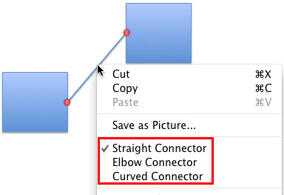 Connector type options within the contextual menu