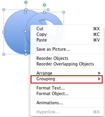 Contextual menu brought up by right-clicking the selected shapes