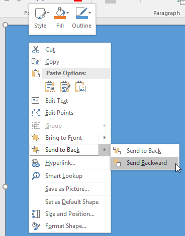 Send Backward option selected Send Backward option selected