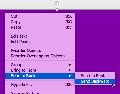 Send Backward option selected Send Backward option selected