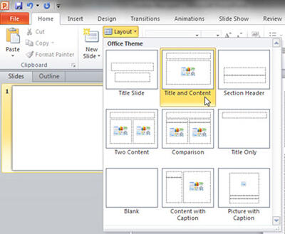 Title and Content layout selected in Layout gallery Title and Content layout selected in Layout gallery