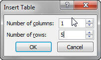 Insert Table dialog box Insert Table dialog box