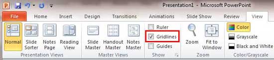 Gridlines check-box within View tab
