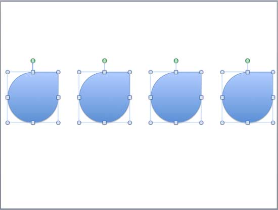 Shapes distributed horizontally showing equal distance between each other