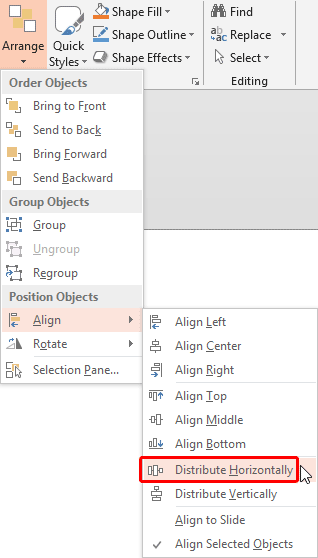 Distribute Horizontally option selected Distribute Horizontally option selected