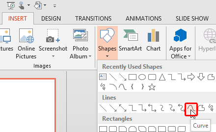 Drawing Curved Lines in PowerPoint 2013 for Windows