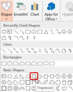 Trapezoid shape selected within Shapes drop-down gallery