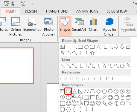 Oval shape selected