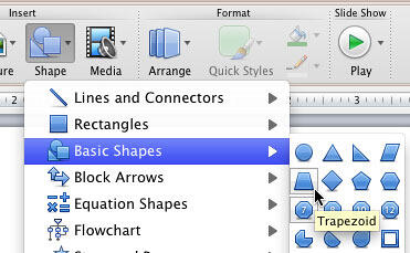 Trapezoid shape selected within Basic Shapes sub-gallery