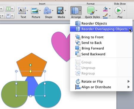 Reorder Overlapping Objects option selected within the Arrange gallery