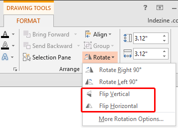 Flip options under Rotate drop-down gallery Flip options under Rotate drop-down gallery