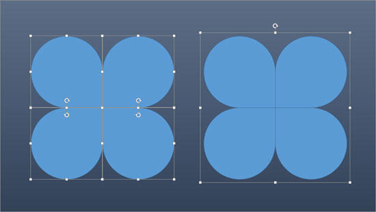 Individual shapes (left) and the same shapes within a group (right)