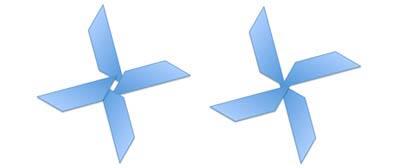 Rotation of 15% degrees applied to individual shapes (on the left) and a group of same shapes (on the right)