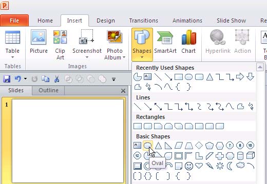 Shapes Gallery in PowerPoint 2010