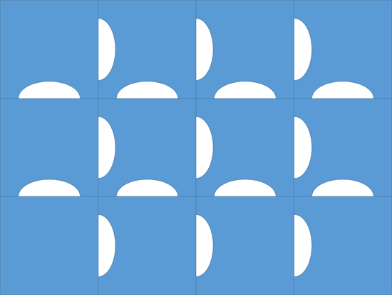Result of subtracting all the 9 Oval shapes from Square shapes