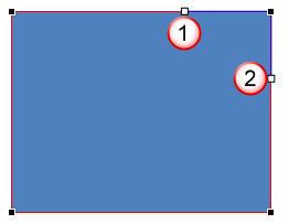 Two blue handles appear when a corner point is selected Two blue handles appear when a corner point is selected