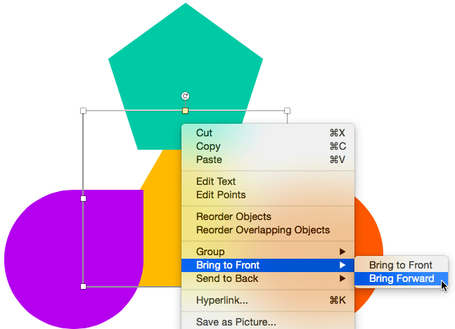 Bring Forward option selected