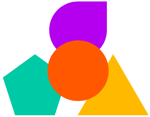 Oval shape is placed on top of all the other shapes Oval shape is placed on top of all the other shapes