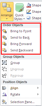 The Order Objects option lets you send slide objects back or forward