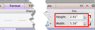 Height and Width options within the Format tab