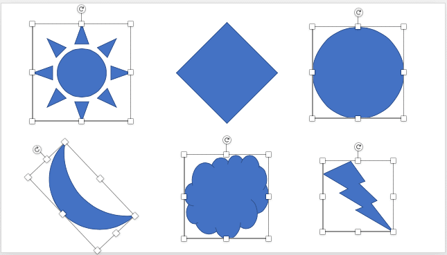 Slide with all shapes selected except a single deselected shape