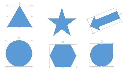 Slide with all shapes selected except a single deselected shape