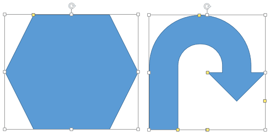 The Hexagon has one yellow square handle and the U-turn arrow has five of them The Hexagon has one yellow square handle and the U-turn arrow has five of them