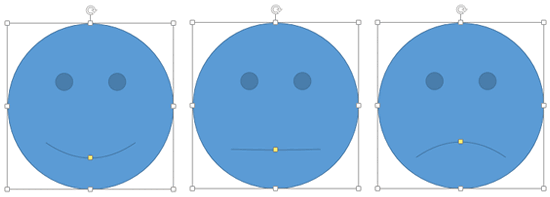 Smiley Face shape is changed to a straight face and a sad face by dragging the yellow square handle
