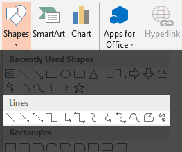 Lines category within Shapes drop-down gallery