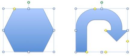 The Hexagon has one yellow diamond handle and the U-turn arrow has five of them