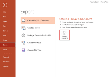 Save as PDF in PowerPoint 2016 for Windows